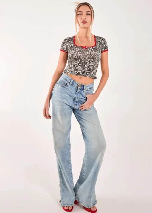 Pink Vanilla Brown Cap Sleeve Leopard Print Top