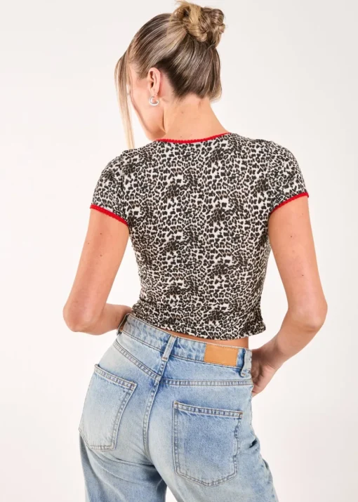 Pink Vanilla Brown Cap Sleeve Leopard Print Top