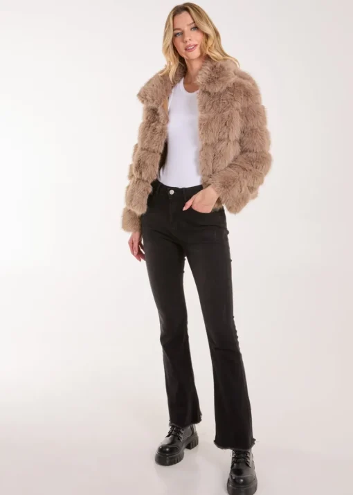 Pink Vanilla Brown Cropped Fur Pelted Jacket