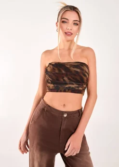 Pink Vanilla Brown Mesh Animal Print Bandeau Top