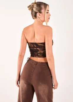 Pink Vanilla Brown Mesh Animal Print Bandeau Top