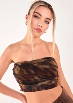 Pink Vanilla Brown Mesh Animal Print Bandeau Top