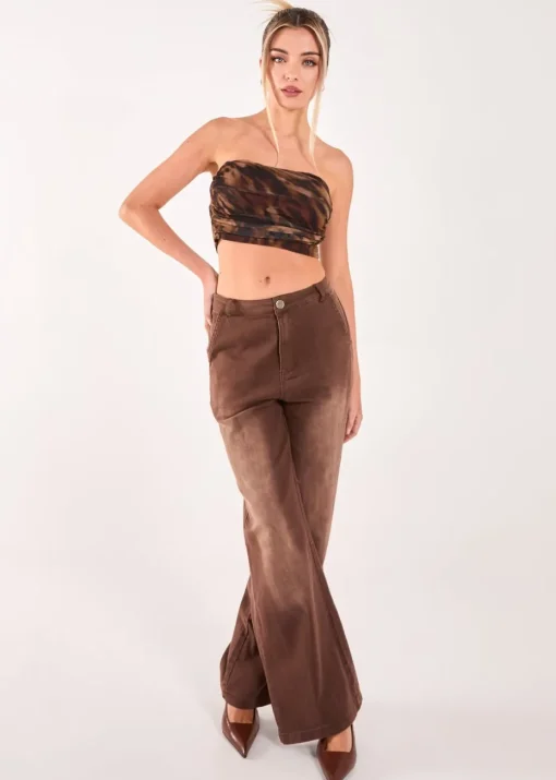 Pink Vanilla Brown Mesh Animal Print Bandeau Top