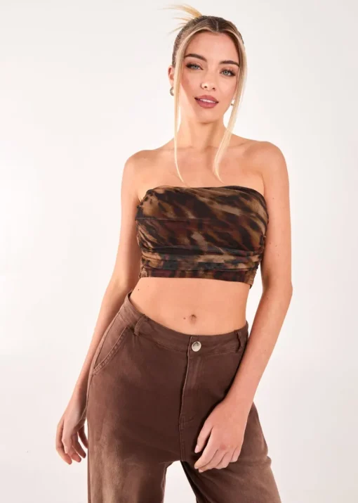 Pink Vanilla Brown Mesh Animal Print Bandeau Top