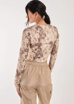 Pink Vanilla Brown Racer Washed Printed Long Sleeve Top