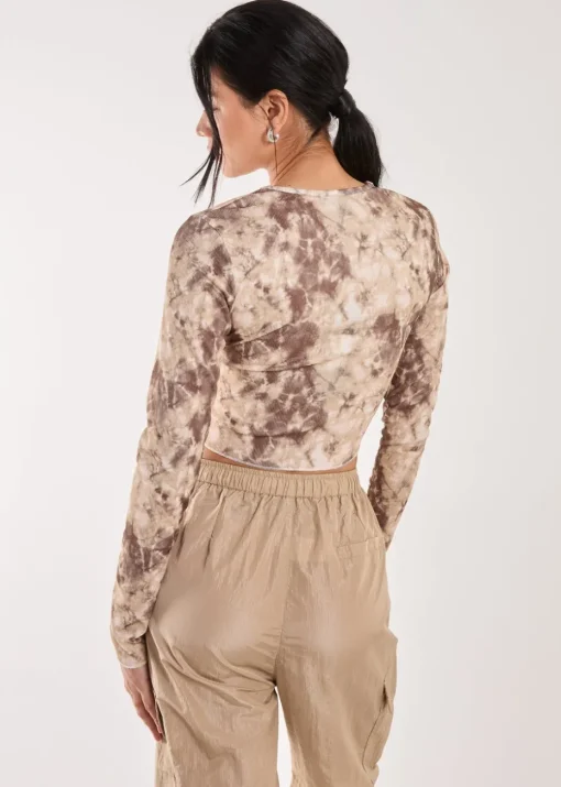 Pink Vanilla Brown Racer Washed Printed Long Sleeve Top