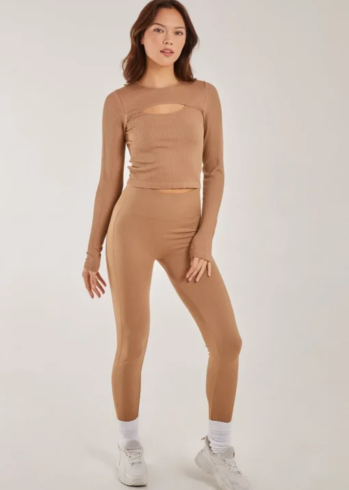 Pink Vanilla Camel Rib Long Sleeve Cut Out Top