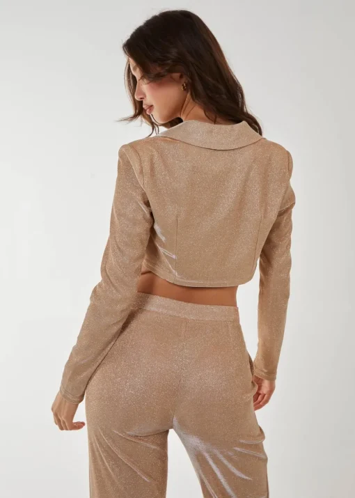 Pink Vanilla Champagne Metallic Cropped Blazer