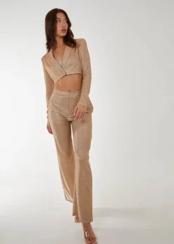 Pink Vanilla Champagne Metallic Cropped Blazer