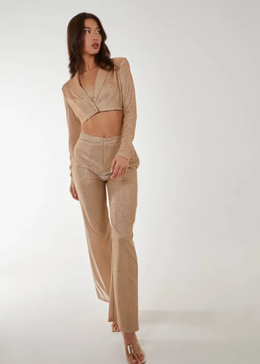 Pink Vanilla Champagne Metallic Cropped Blazer