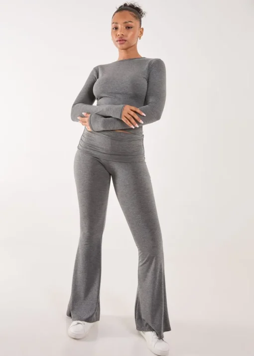 Pink Vanilla Charcoal Fold Over Waist Lounge Flares