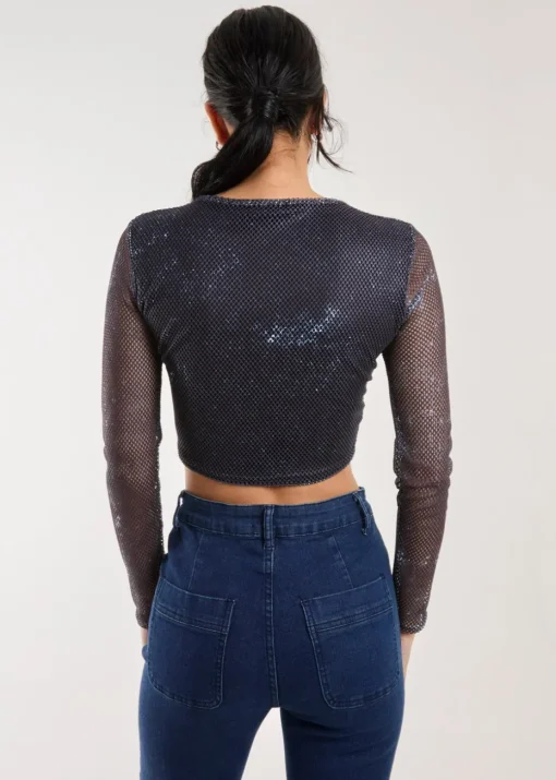 Pink Vanilla Charcoal Mesh Athleisure Long Sleeve Net Top