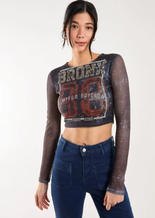 Pink Vanilla Charcoal Mesh Athleisure Long Sleeve Net Top