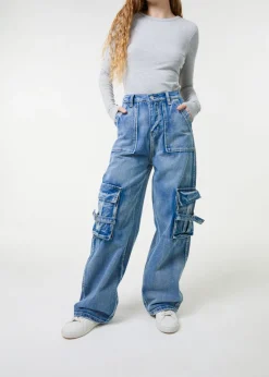 Pink Vanilla Denim Casual Pocket Cargo Jeans