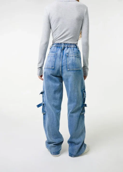 Pink Vanilla Denim Casual Pocket Cargo Jeans
