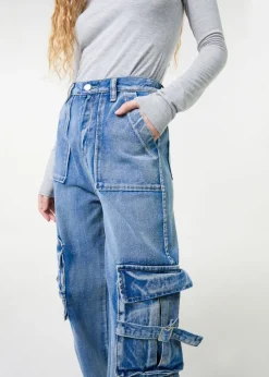 Pink Vanilla Denim Casual Pocket Cargo Jeans