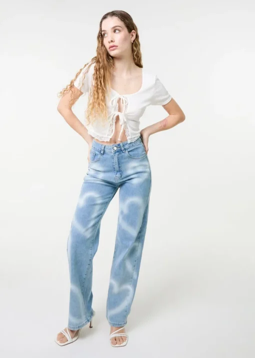 Pink Vanilla Denim Spray Heart Detail Jeans