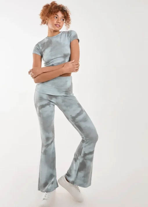 Pink Vanilla Green Tie Dye Rib Fold Over Flares