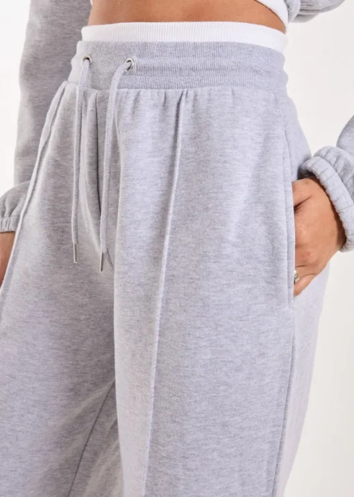 Pink Vanilla Grey Contrast Waist Band Wide Joggers