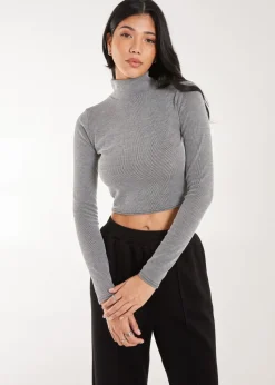 Pink Vanilla Grey High Neck Rib Top