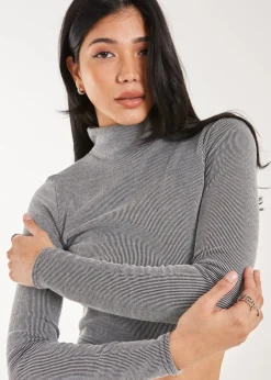 Pink Vanilla Grey High Neck Rib Top