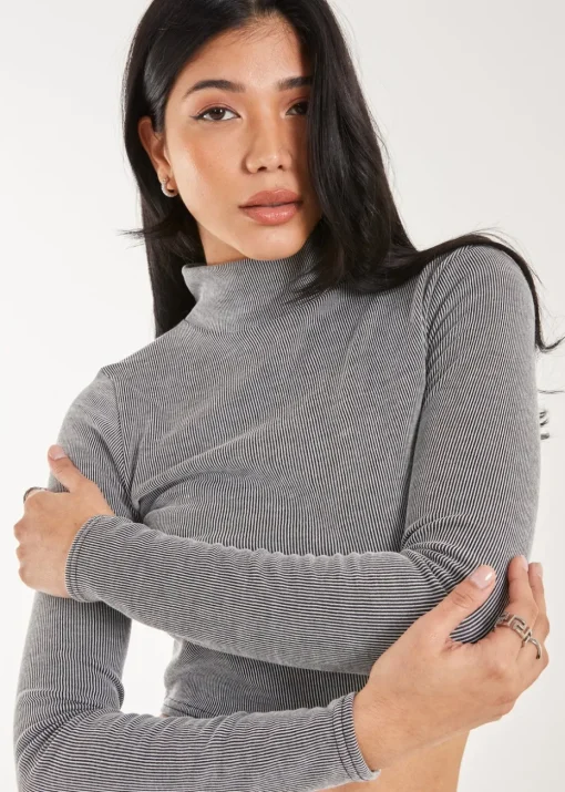 Pink Vanilla Grey High Neck Rib Top