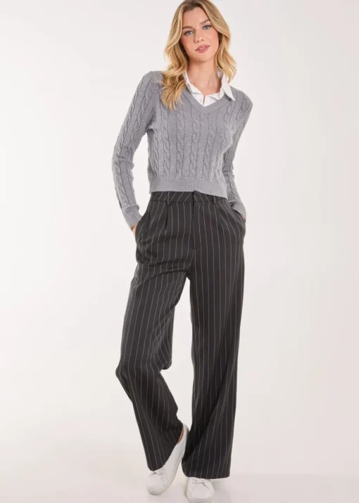 Pink Vanilla Grey Knitted Jumper with Shirt Detail