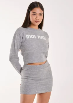 Pink Vanilla Grey Moi Moi Slogan Cropped Jumper