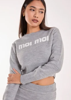 Pink Vanilla Grey Moi Moi Slogan Cropped Jumper