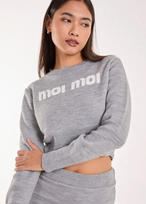 Pink Vanilla Grey Moi Moi Slogan Cropped Jumper