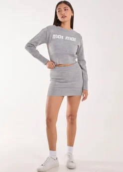 Pink Vanilla Grey Moi Moi Slogan Cropped Jumper