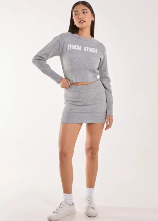 Pink Vanilla Grey Moi Moi Slogan Cropped Jumper