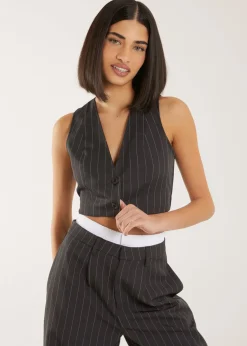 Pink Vanilla Grey Pinstripe Cropped Waistcoat