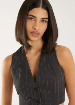 Pink Vanilla Grey Pinstripe Cropped Waistcoat