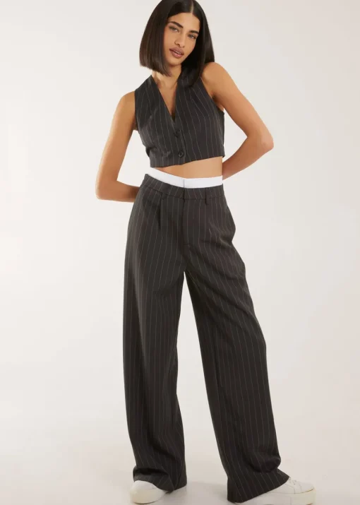 Pink Vanilla Grey Pinstripe Cropped Waistcoat