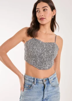 Pink Vanilla Grey Sequin Corset Top
