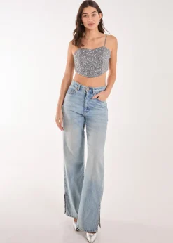 Pink Vanilla Grey Sequin Corset Top