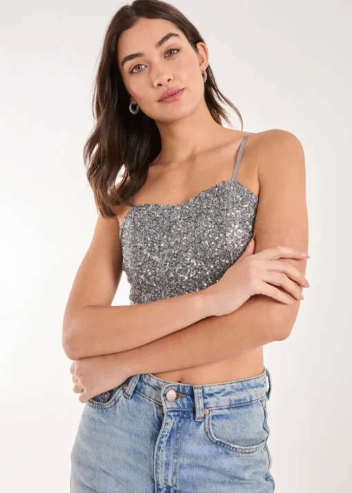 Pink Vanilla Grey Sequin Corset Top