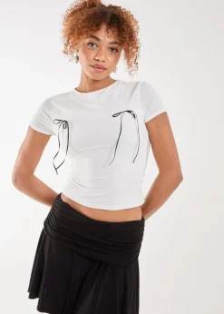 Pink Vanilla Ivory Bow Detail T-Shirt