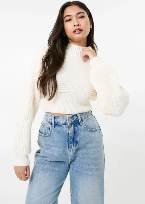 Pink Vanilla Ivory High Neck Knitted Jumper