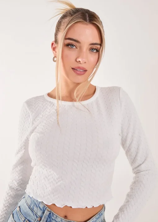 Pink Vanilla Ivory Zig Zag Jersey Long Sleeve Top