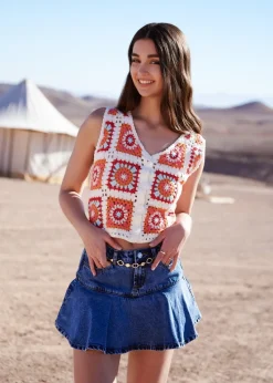 Pink Vanilla Multi Patchwork Crochet Waistcoat