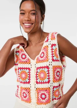 Pink Vanilla Multi Patchwork Crochet Waistcoat