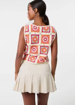 Pink Vanilla Multi Patchwork Crochet Waistcoat
