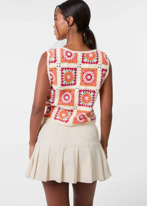Pink Vanilla Multi Patchwork Crochet Waistcoat