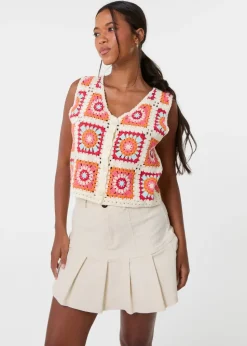 Pink Vanilla Multi Patchwork Crochet Waistcoat