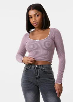 Pink Vanilla Pink Long Sleeve Rib Top with Bow
