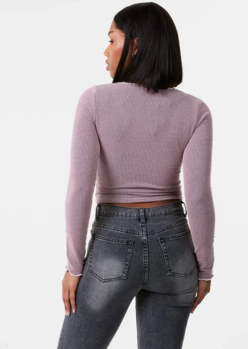 Pink Vanilla Pink Long Sleeve Rib Top with Bow