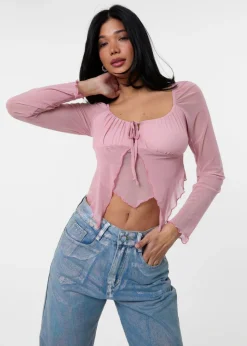 Pink Vanilla Pink Long Sleeve Mesh Butterfly Top