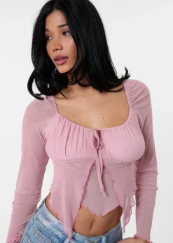Pink Vanilla Pink Long Sleeve Mesh Butterfly Top